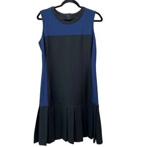 AQUA Color-block Drop Waist Pleated Women’s Dress Size 8 Black and Blue NWT